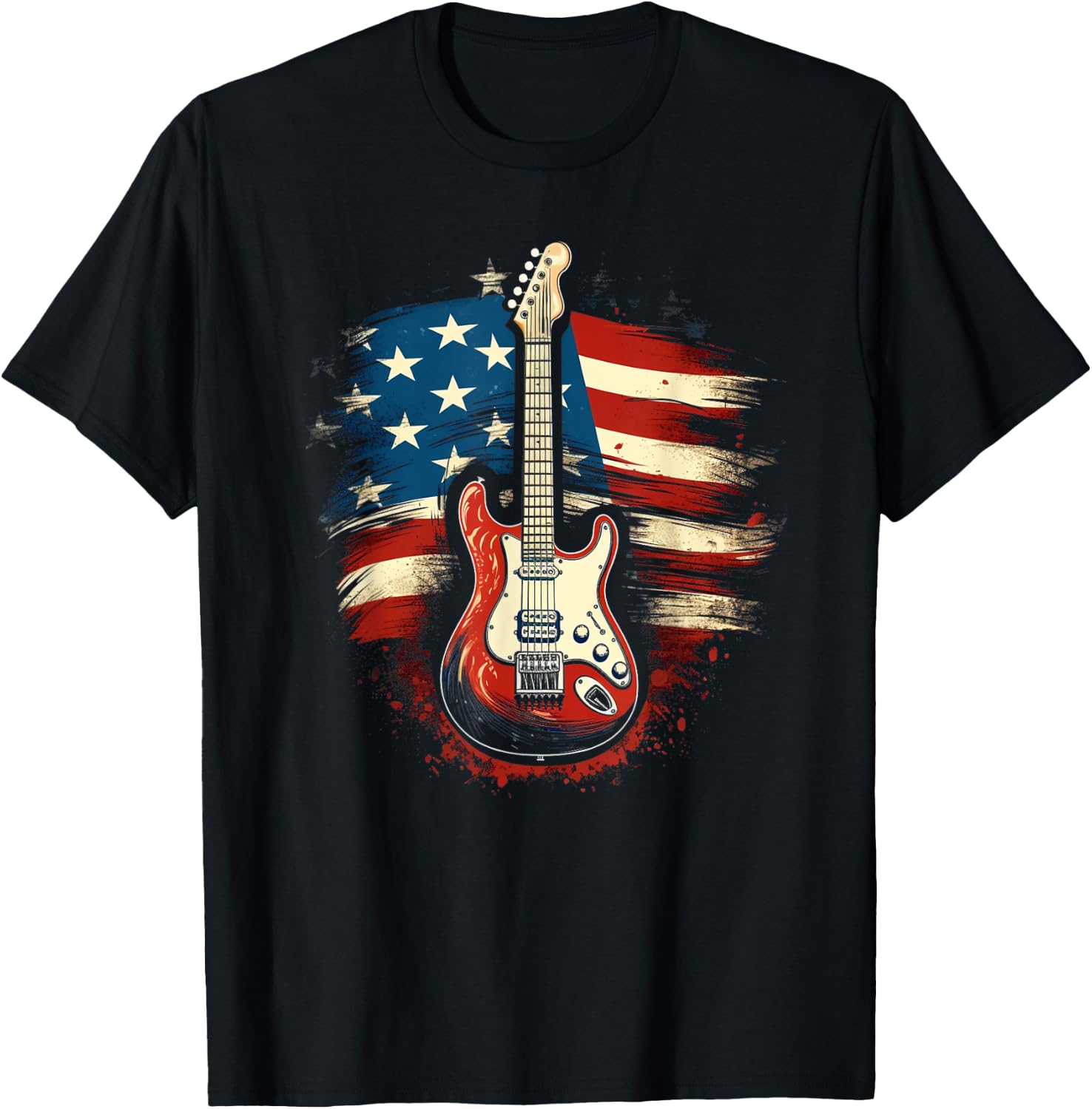 Guitar American Flag USA - Country Music 4th of July Gifts Women Kids Men T-Shirt - T-Shirt | Black