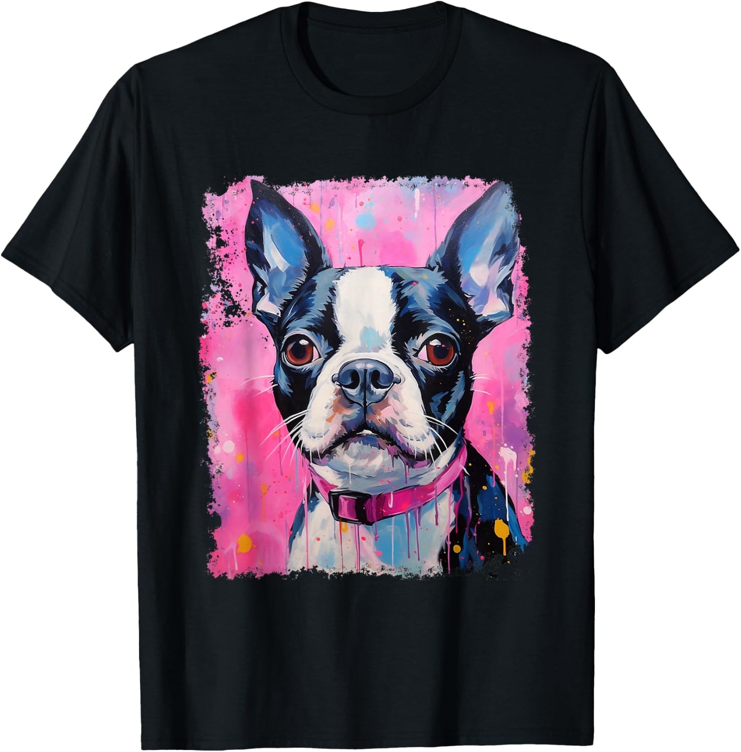 Dog Pink Boston Terrier T-Shirt - T-Shirt | Black