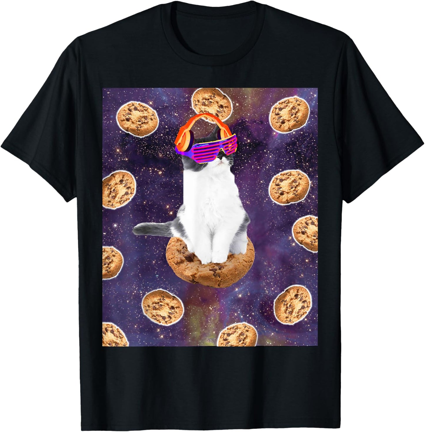 Rave Kitty Cat On Choc Cookie In Space T-Shirt - T-Shirt | Black