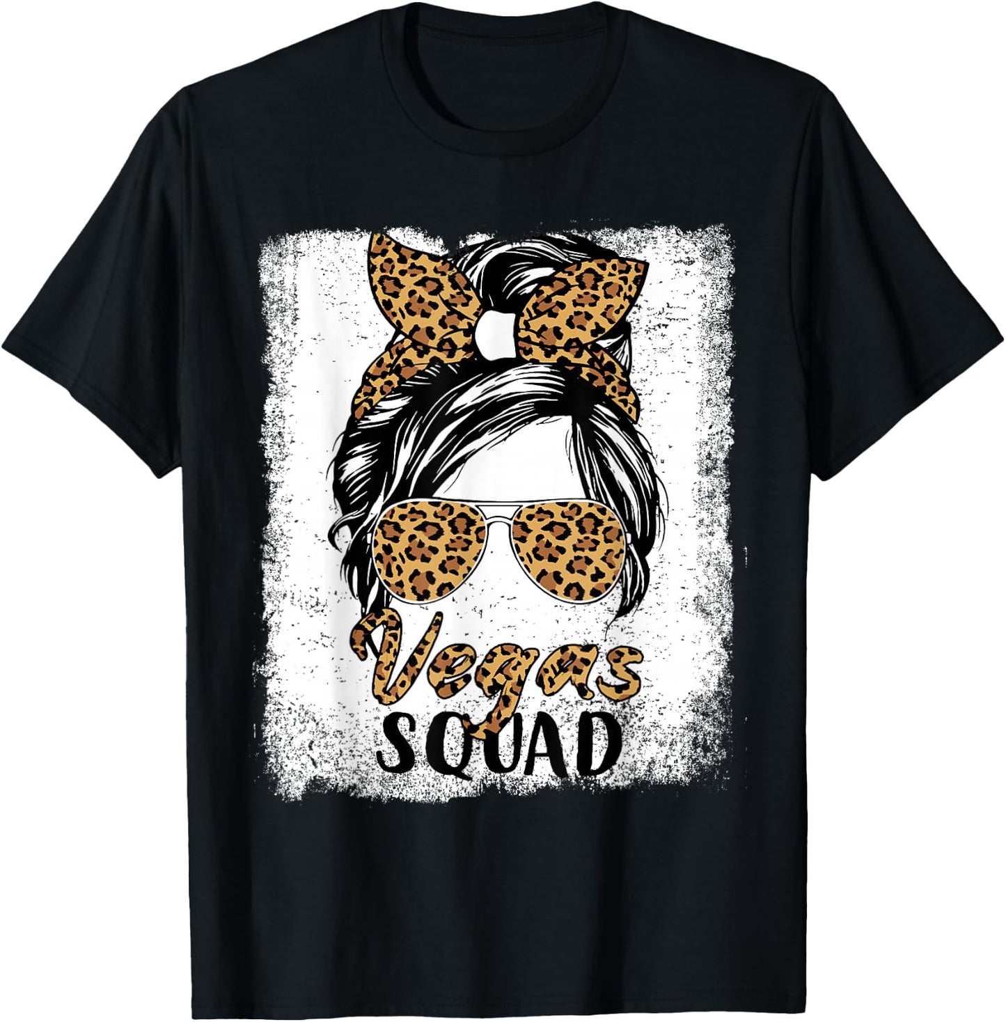 Las Vegas Squad Summer Girls Trip 2026 Messy Bun Leopard T-Shirt - T-Shirt | Black