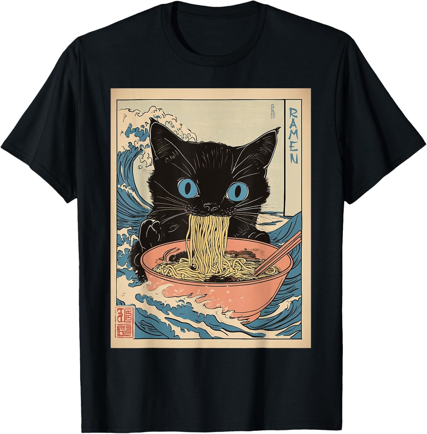 Kawaii Noodles Soup Anime Japanese Ramen Cat Teens Girls T-Shirt - T-Shirt | Black