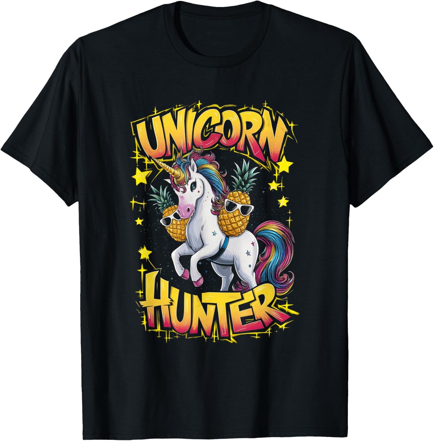 Funny Unicorn Hunter Upside Down Pineapple Swinger Party T-Shirt - T-Shirt | Black