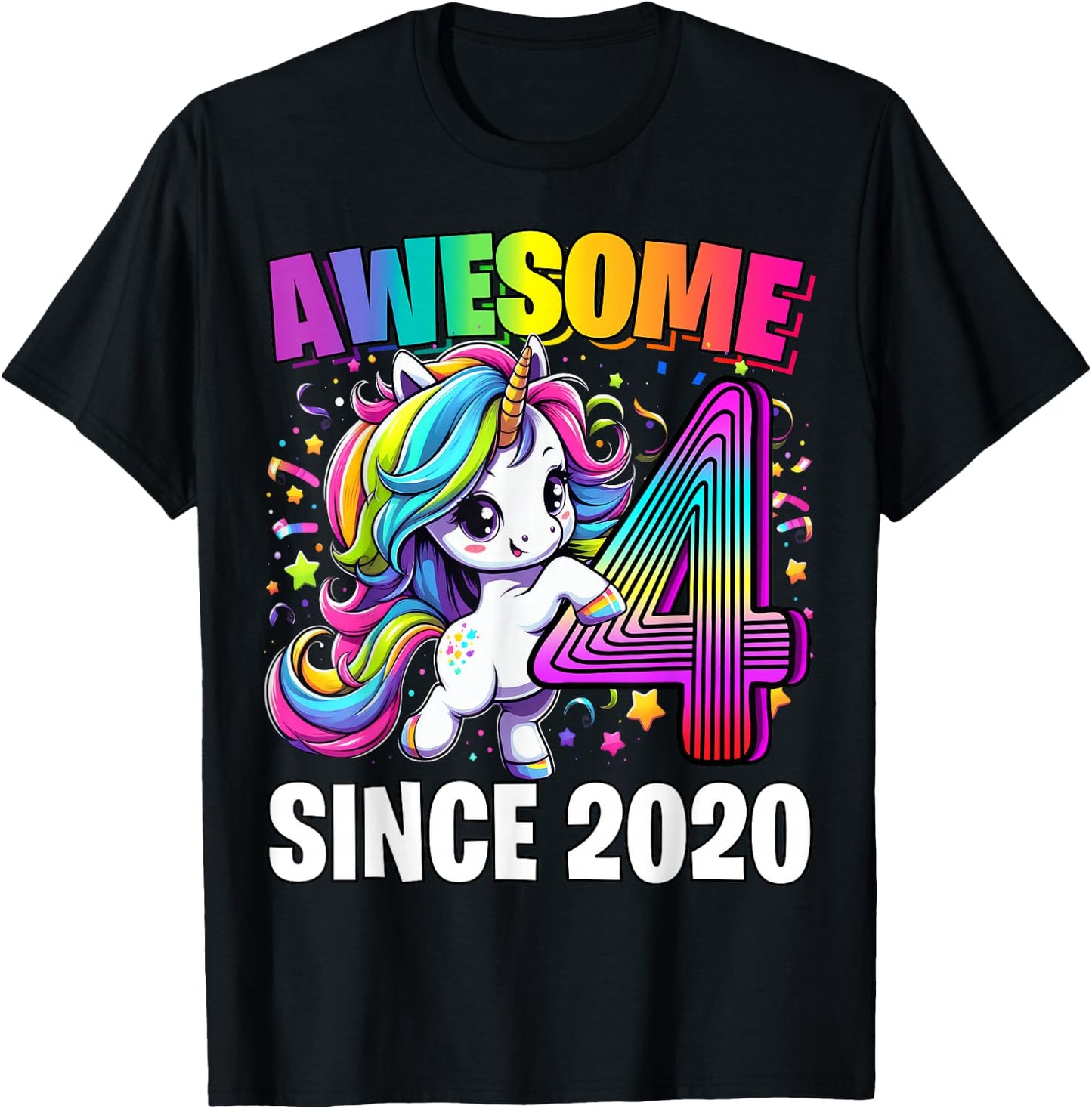 Unicorn 4th Birthday 4 Year Old Unicorn Party Girls Outfit T-Shirt - T-Shirt | Black