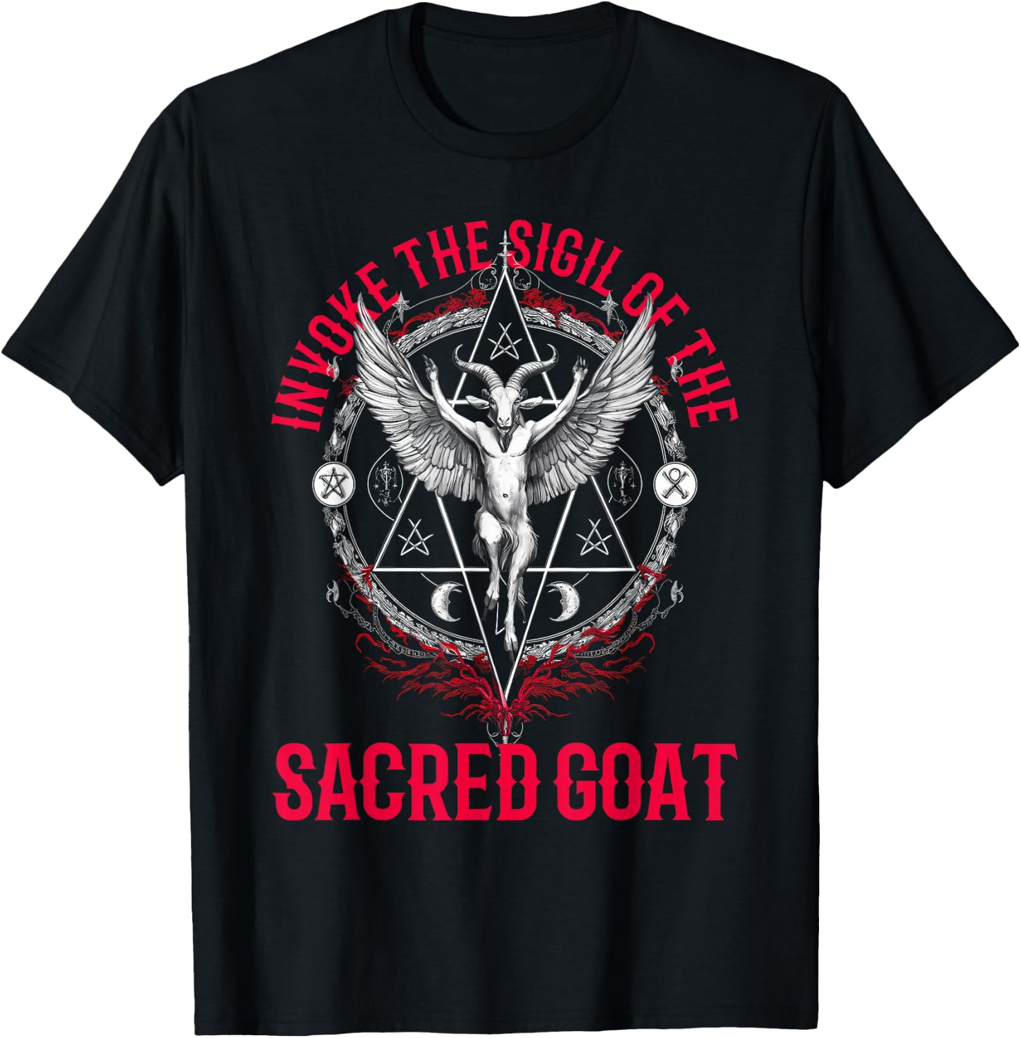 Baphomet Goth Dark Art 666 Witch Church of Satan Devil Goat T-Shirt - T-Shirt | Black