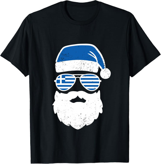 Greek Orthodox Christmas Santa Claus Greece Flag Greek T-Shirt - T-Shirt | Black