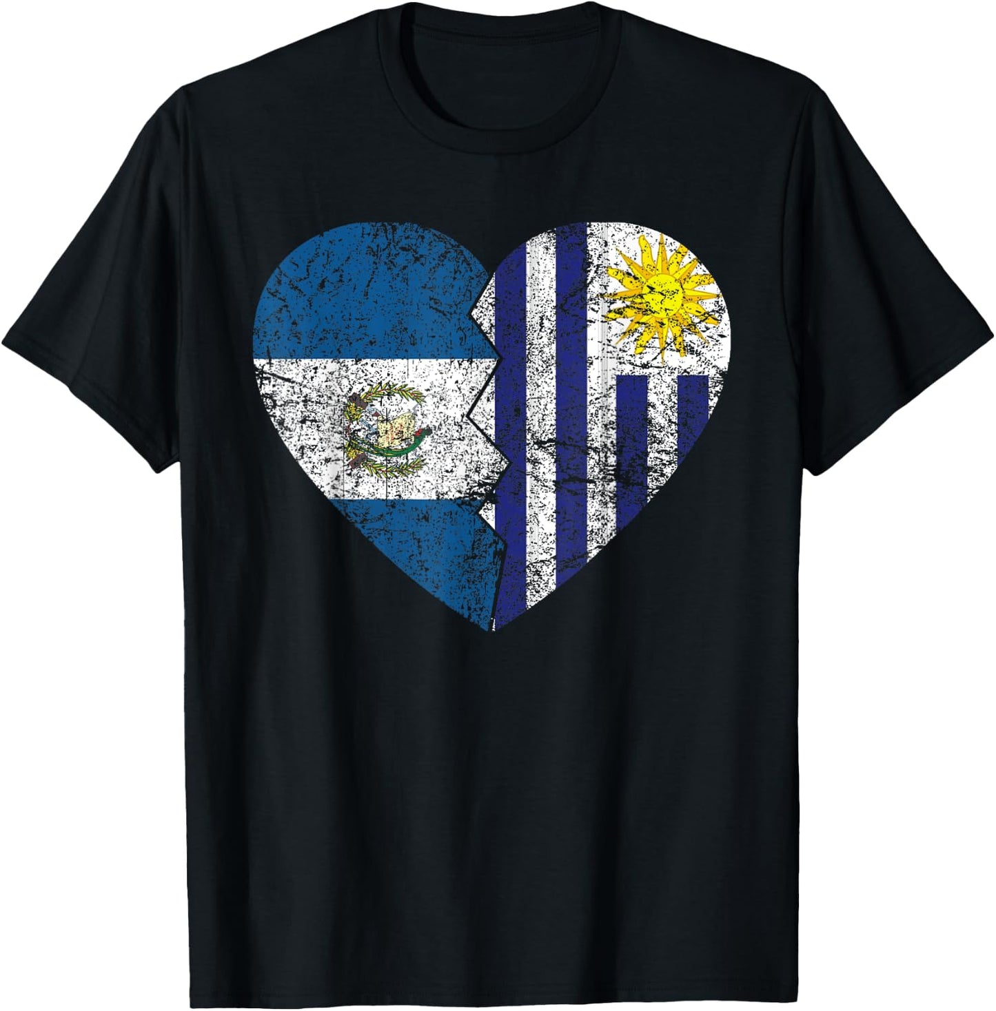 Uruguayan Guatemalan Flags Heart | Guatemala Uruguay Roots T-Shirt - T-Shirt | Black
