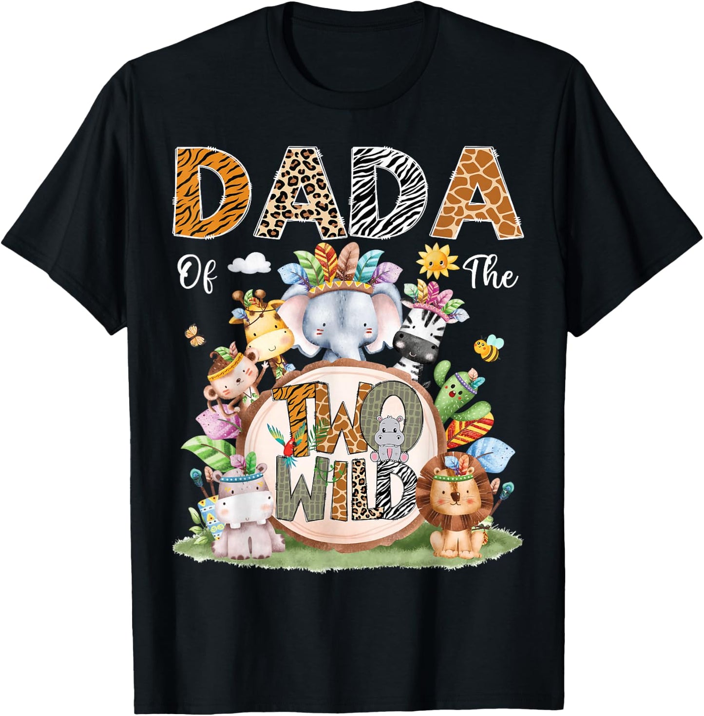 Dada Of The Two Wild 2Nd Birthday Animal Safari Tribal T-Shirt - T-Shirt | Black