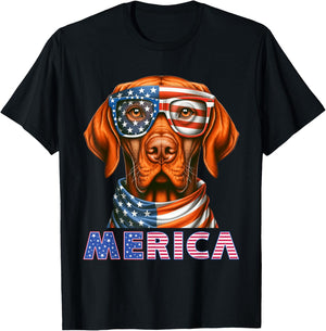 Merica Hungarian Vizsla American flag Patriotic 4th of July T-Shirt - T-Shirt | Black