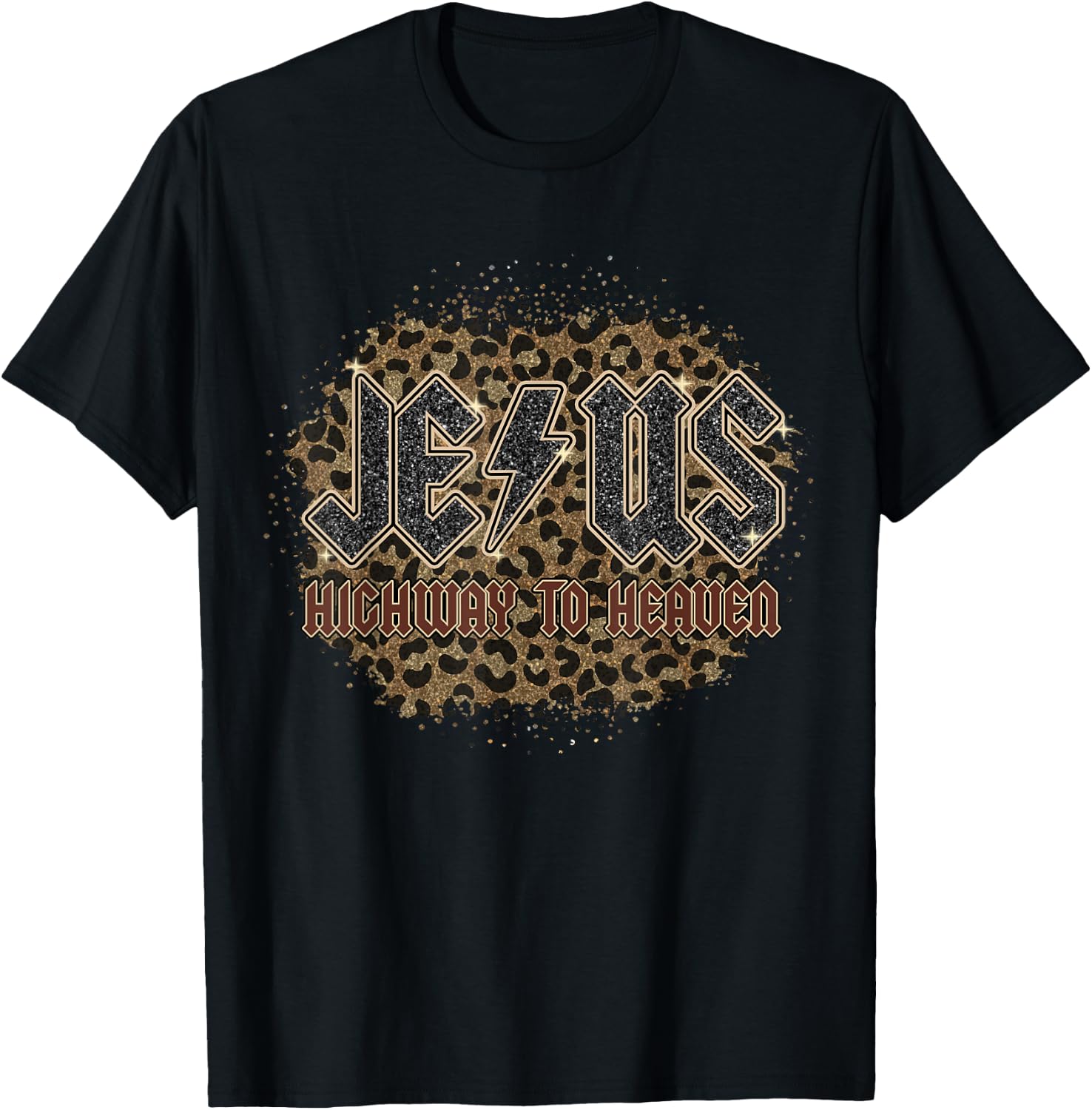 Bleached Leopard Jesus Highway To Heaven, Christian Apparel T-Shirt - T-Shirt | Black