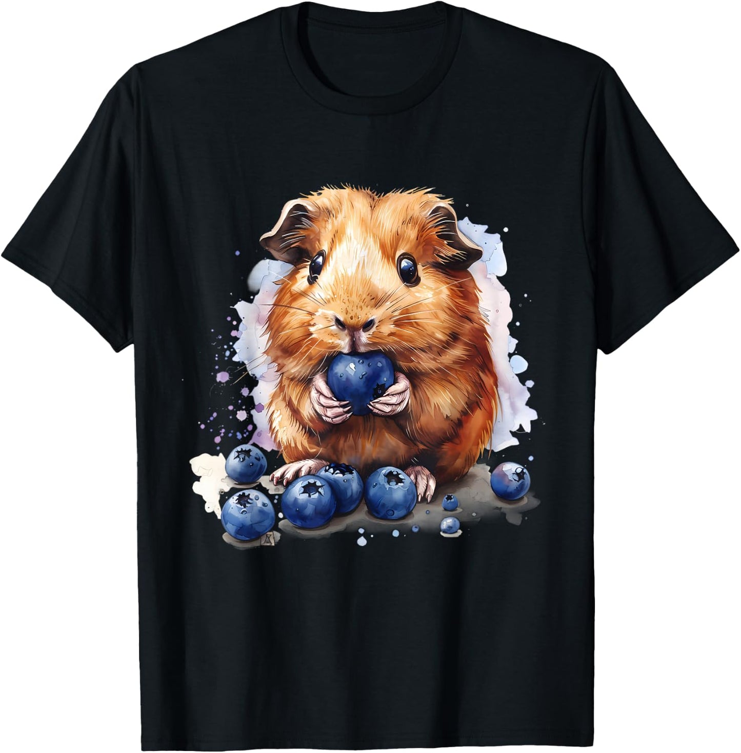 Blueberry Guinea Pig Watercolor Blueberry Fruit Drawing T-Shirt - T-Shirt | Black