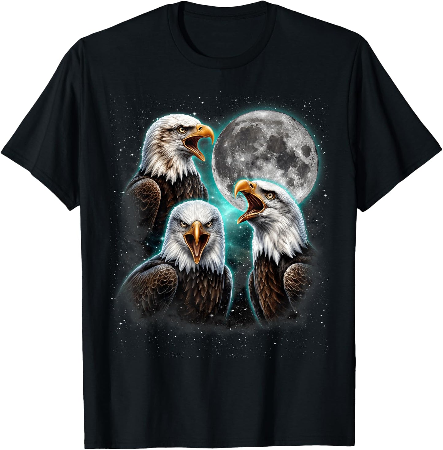 Three Bald Eagle Moon Meme Funny American Bird Eagles Lover T-Shirt - T-Shirt | Black