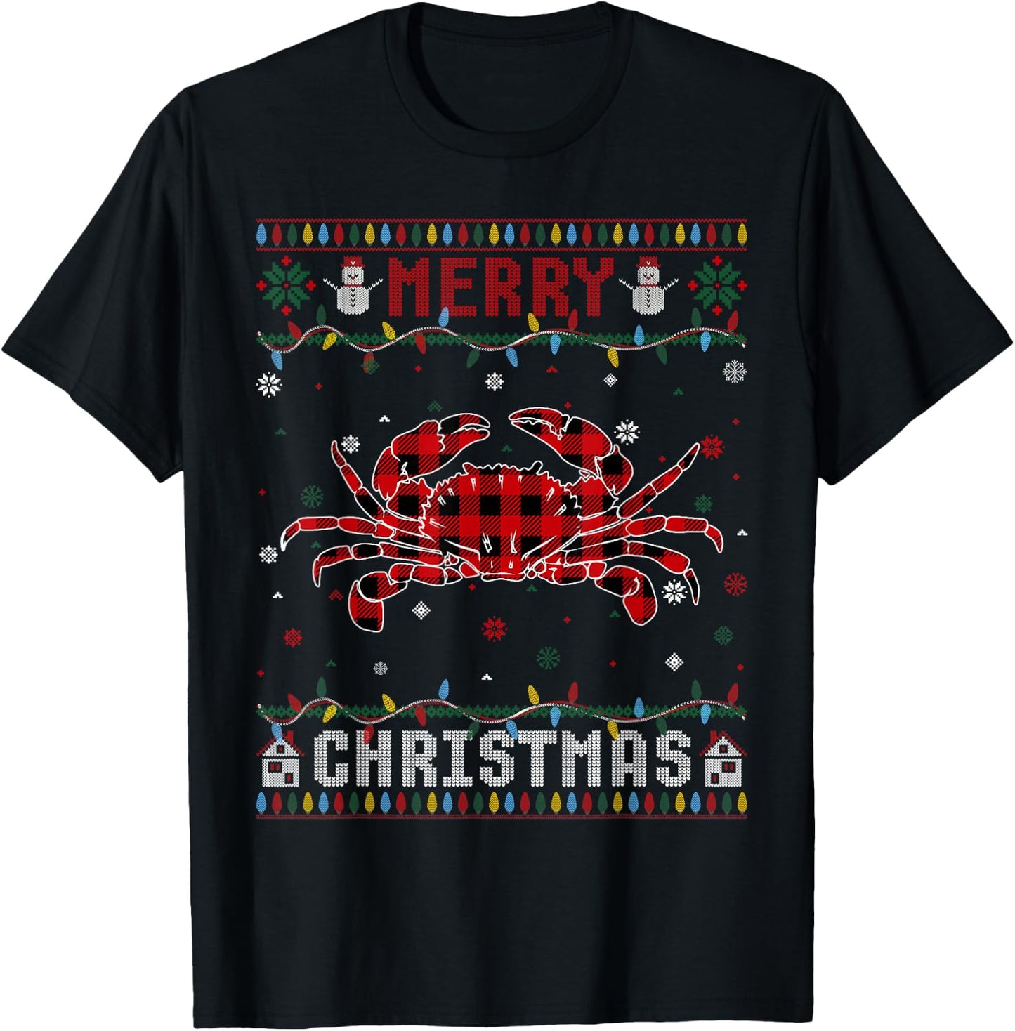 Funny Xmas Lighting Crab Lovers Ugly Christmas Sweater T-Shirt - T-Shirt | Black