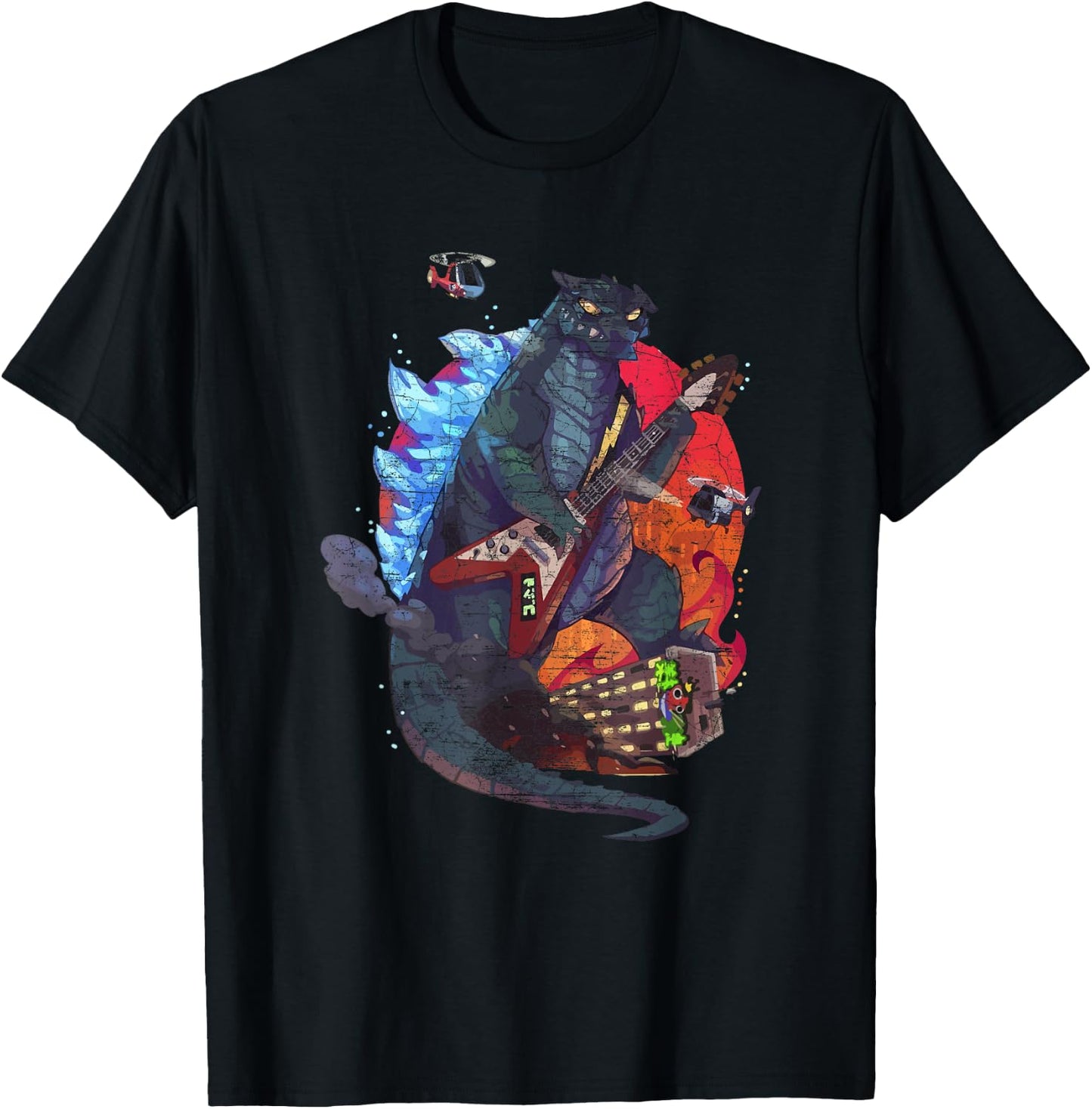 Guitarzilla - Funny Monster Playing Guitar T-Shirt - T-Shirt | Black