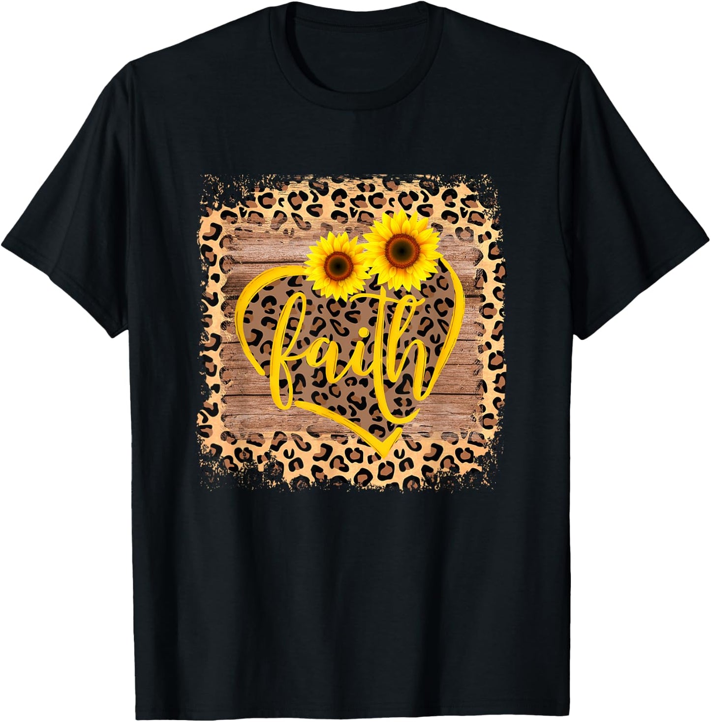 Leopard Faith Christian Bible Verse Sunflower Religious Gift T-Shirt - T-Shirt | Black