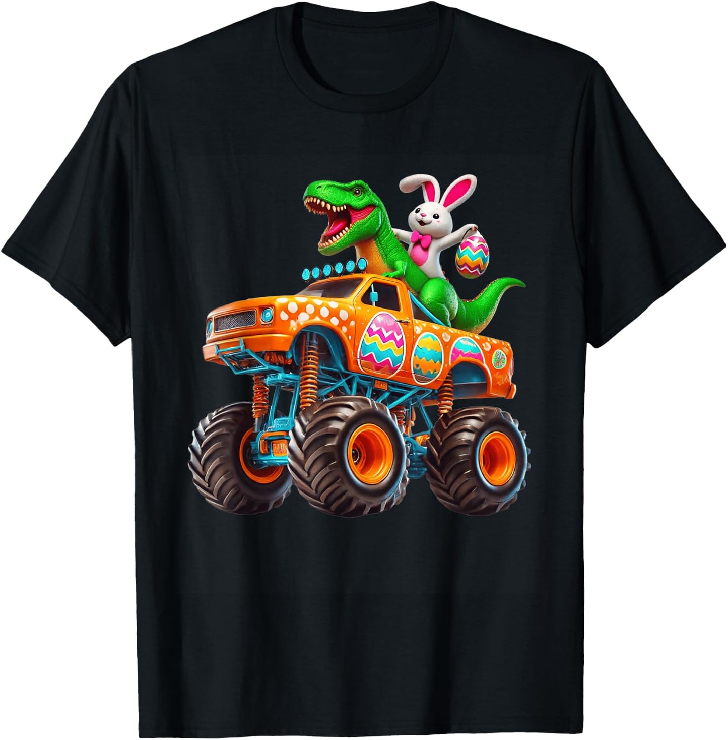 Bunny T-rex Easter Monster Truck Dino Funny Boys Kids Cute T-Shirt - T-Shirt | Black