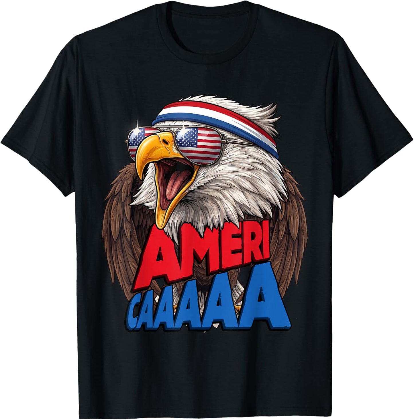 Americaaaaa Screaming Eagle Fourth of July T-Shirt - T-Shirt | Black