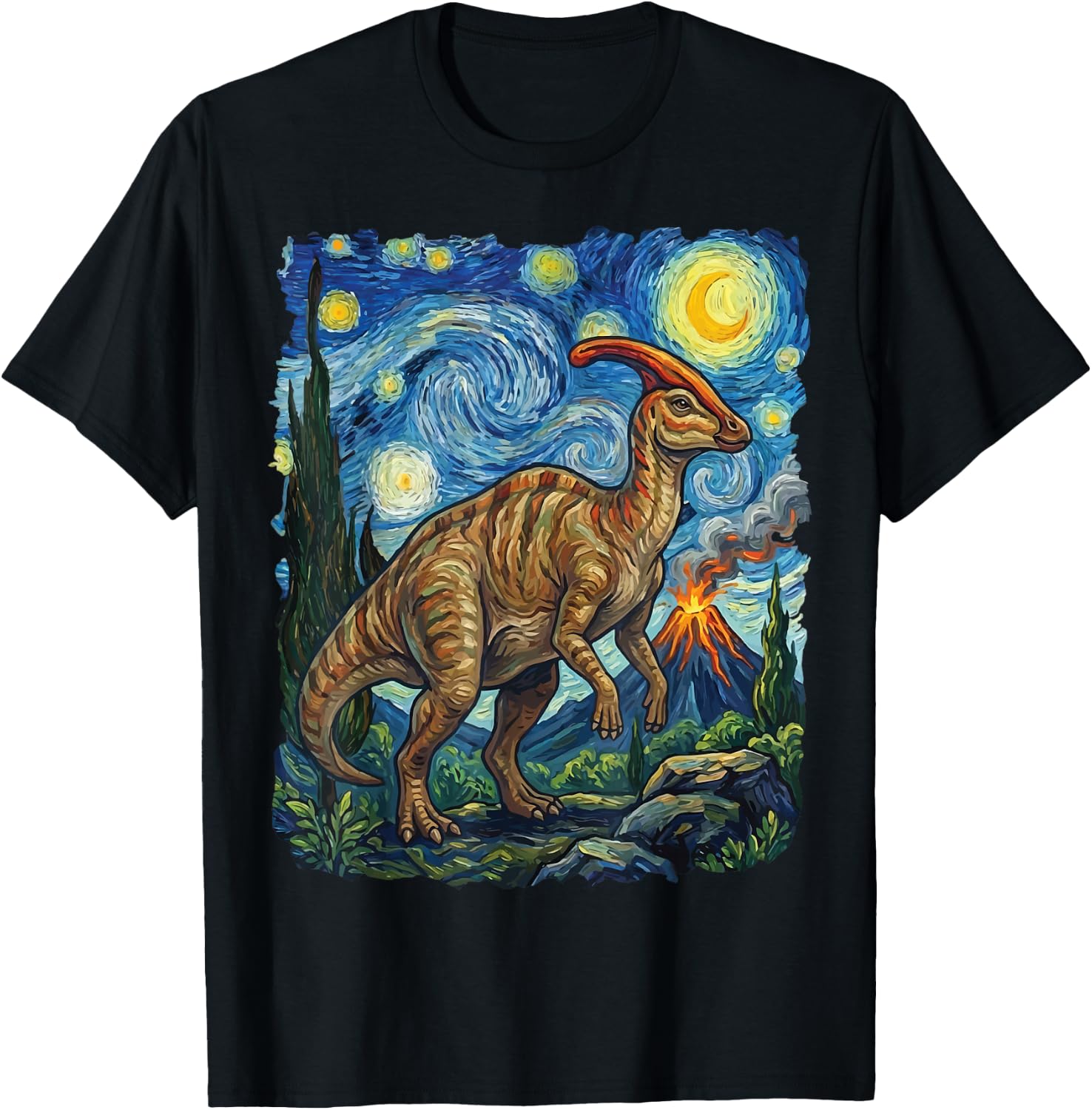 Parasaurolophus Starry Night Parasaur T-Shirt - T-Shirt | Black