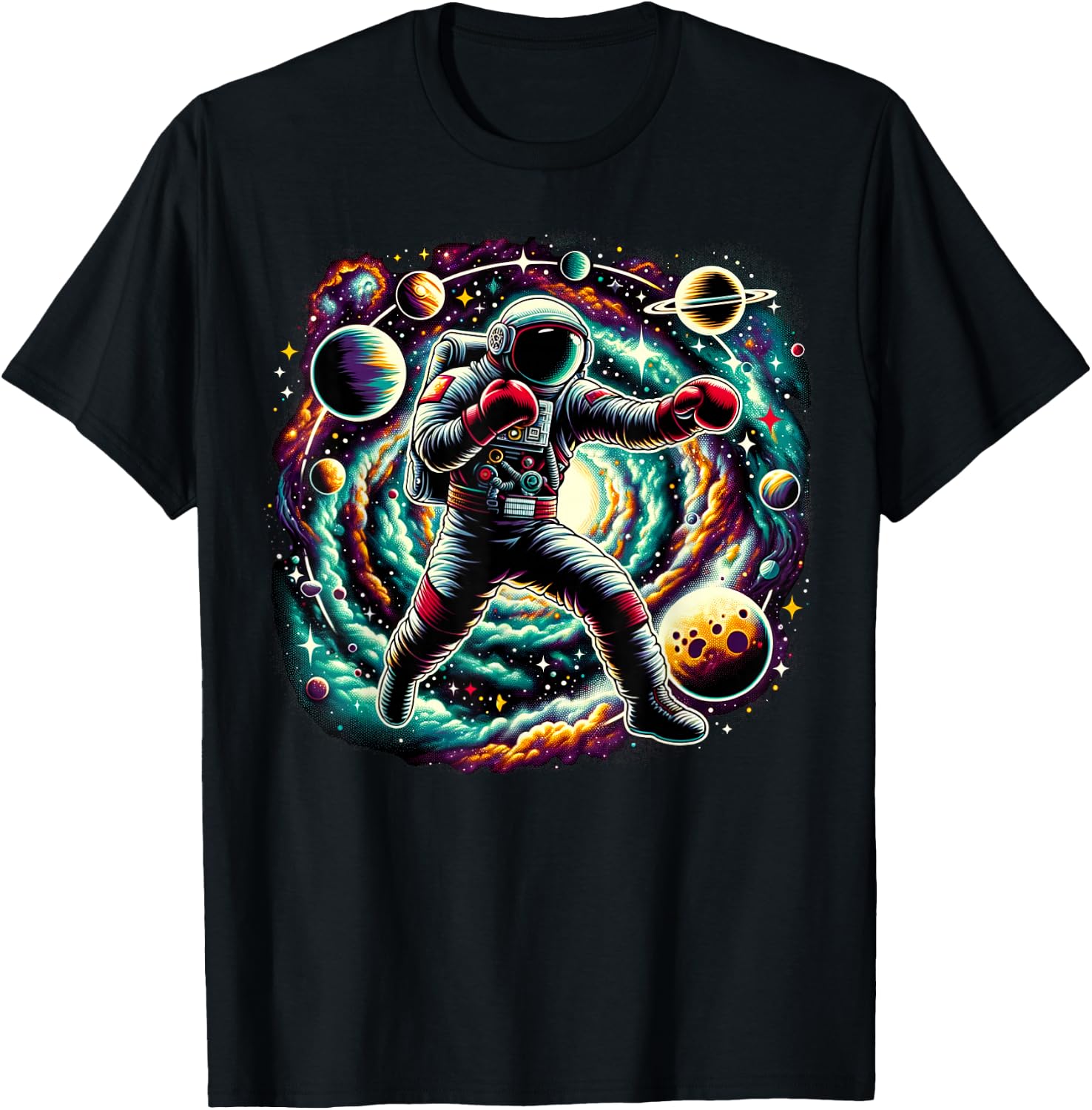 Cool Galaxy Boxer Astronaut on Boxing T-Shirt - T-Shirt | Black