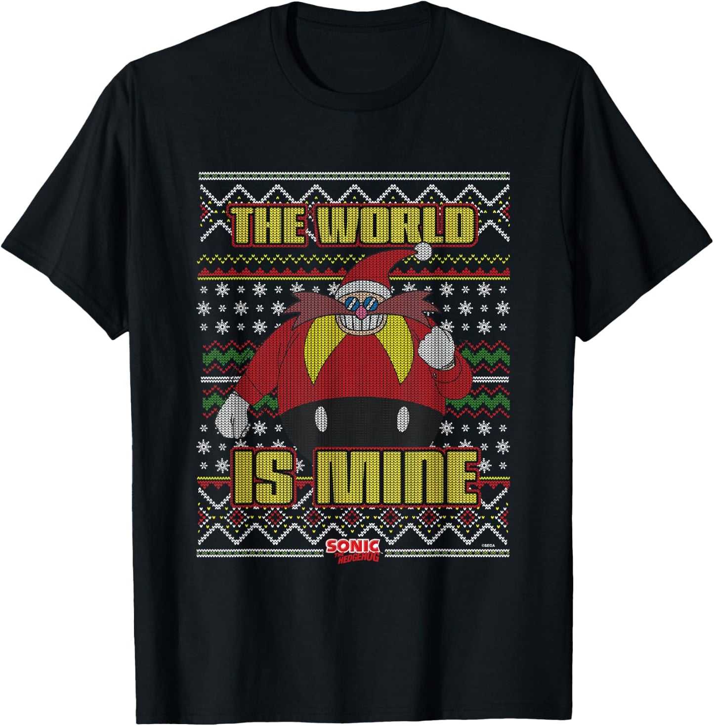 Sonic The Hedgehog Christmas Doctor Eggman Ugly Sweater T-Shirt - T-Shirt | Black