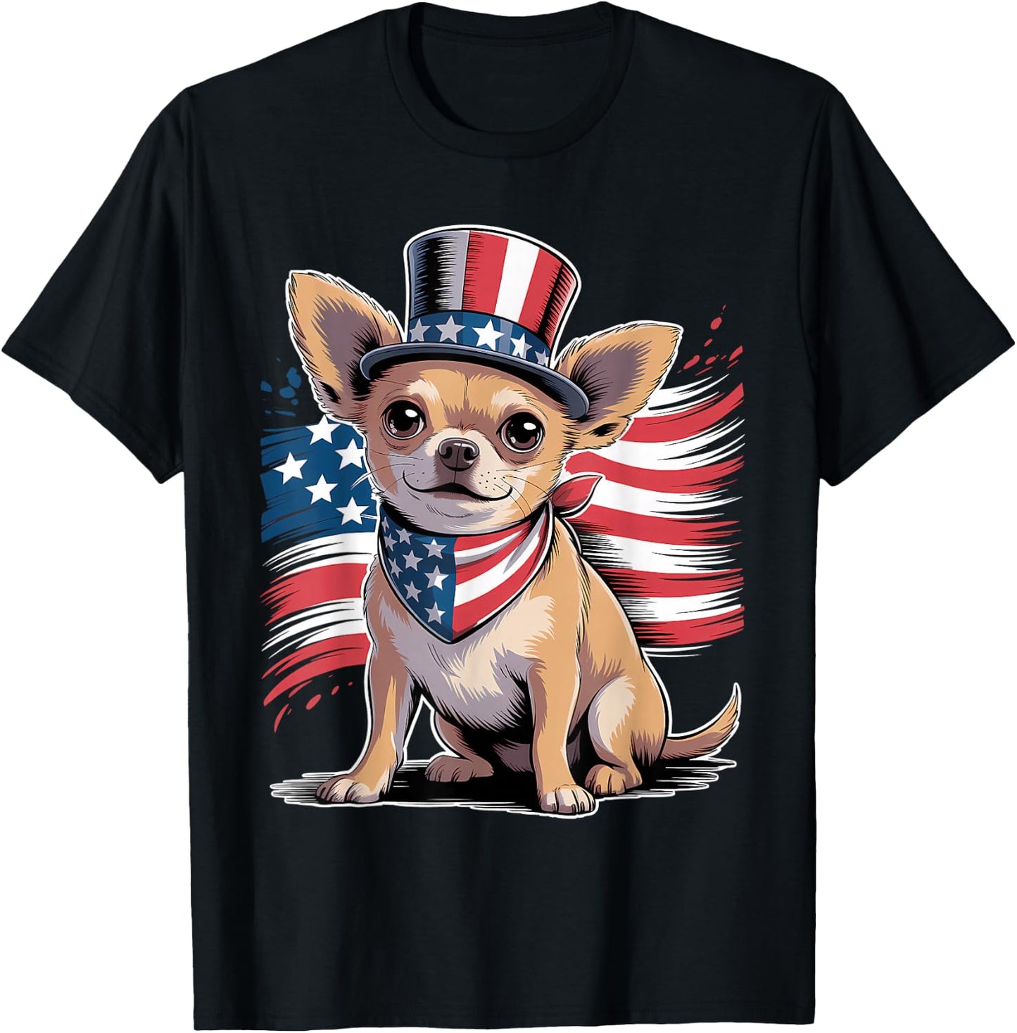 4th of July Chihuahua Dog American Flag Patriotic Women Men T-Shirt - T-Shirt | Black