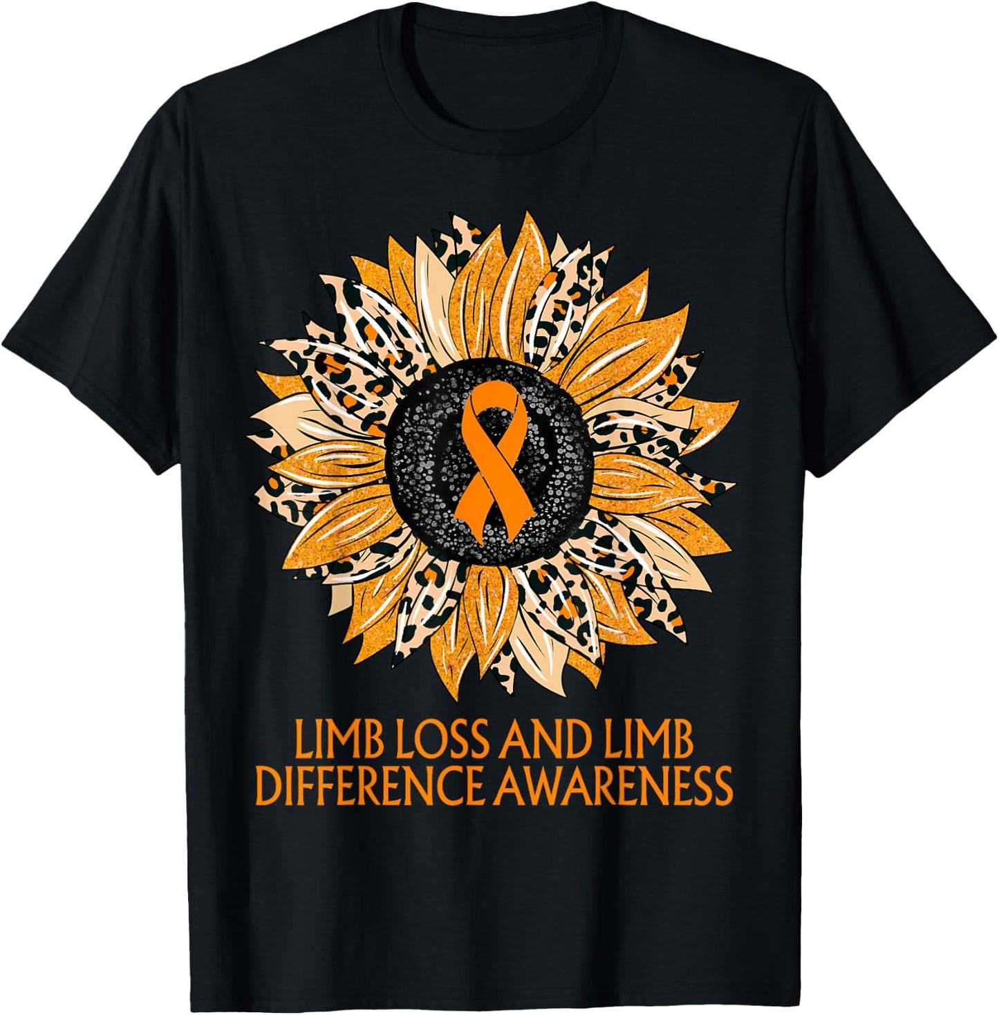 Leopard Sunflower Limb Loss and Limb Difference Awareness T-Shirt - T-Shirt | Black