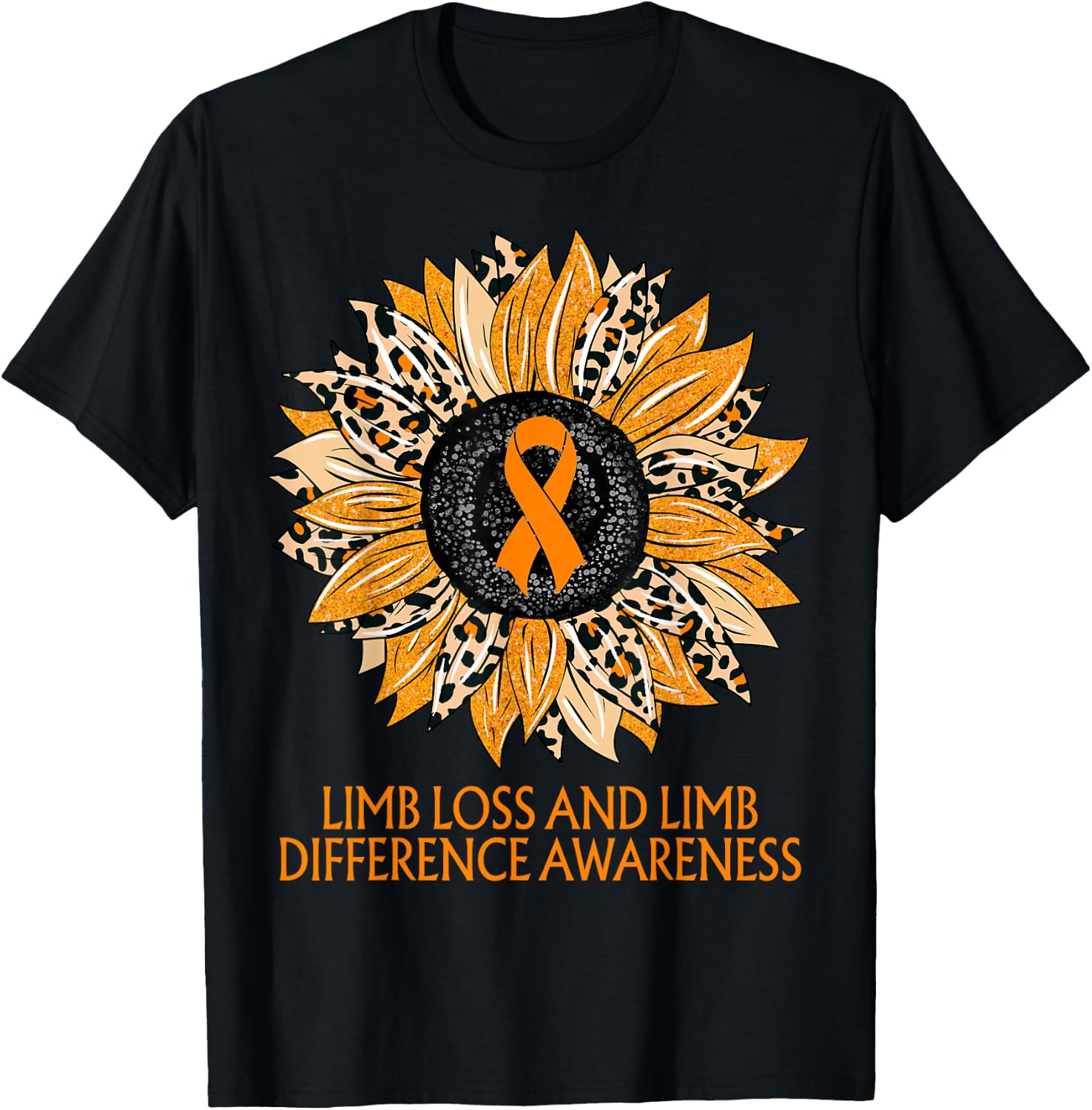 Leopard Sunflower Limb Loss and Limb Difference Awareness T-Shirt - T-Shirt | Black