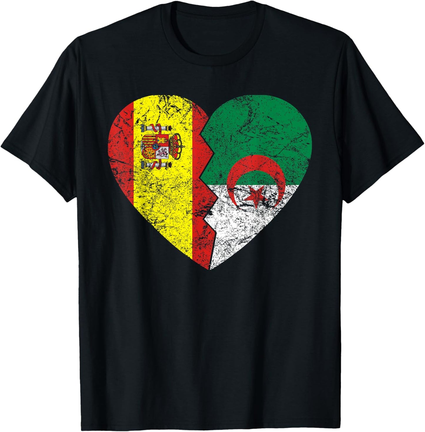 Drapeau de l'Espagne Algérie Cœur | Espagne Algérie Roots Vintage T-Shirt - T-Shirt | Black