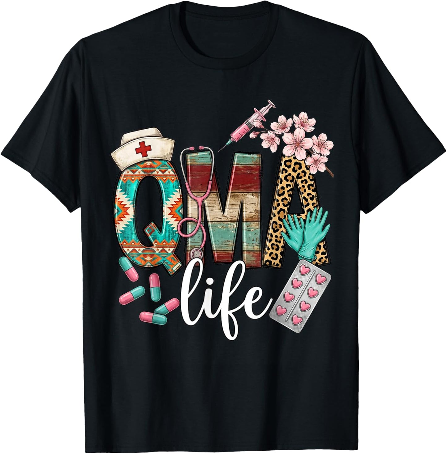 Qma Life Leopard Funny Qualified Medication Aide Nurse T-Shirt - T-Shirt | Black