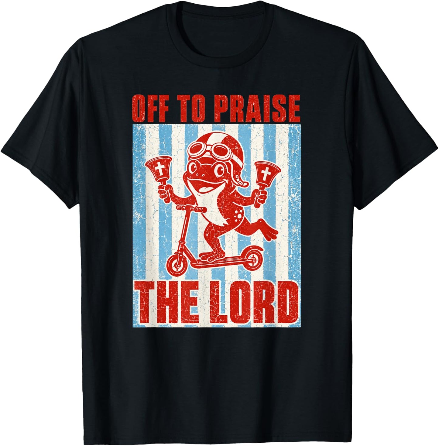 Off to Praise The Lord Iconic Frog Church Handbells Meme T-Shirt - T-Shirt | Black