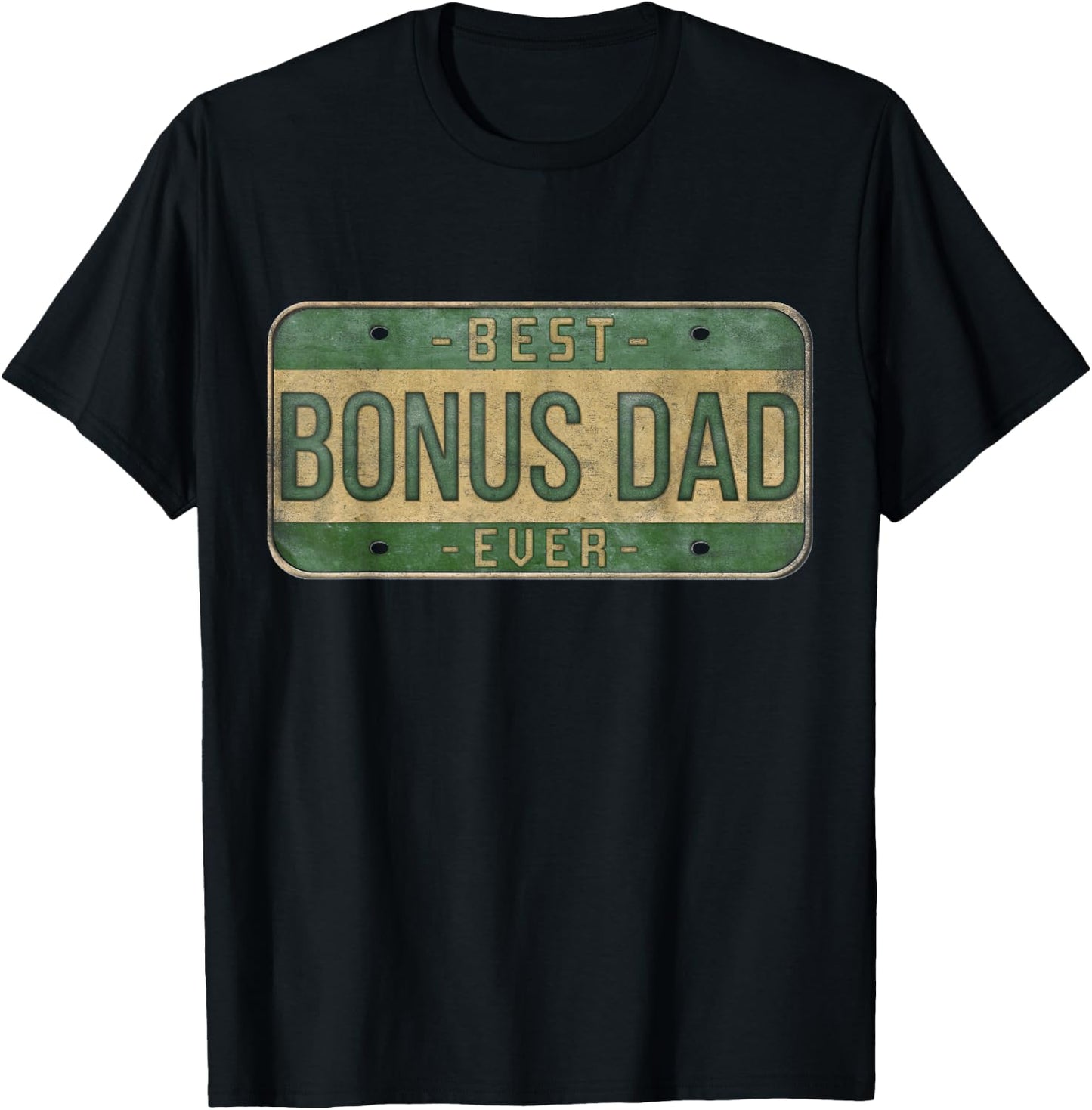 Best Bonus Dad Ever Vintage Car Plate Father's Day Step Dad T-Shirt - T-Shirt | Black