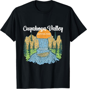 Vintage Sunset Waterfall In Cuyahoga National Park Ohio T-Shirt - T-Shirt | Black
