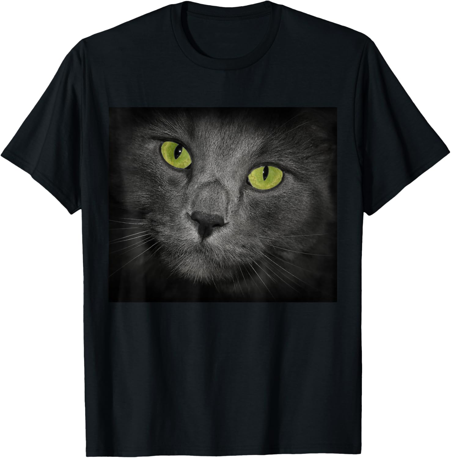 Cat with Green Eyes Gray Fur T-Shirt - T-Shirt | Black