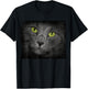 Cat with Green Eyes Gray Fur T-Shirt - T-Shirt | Black
