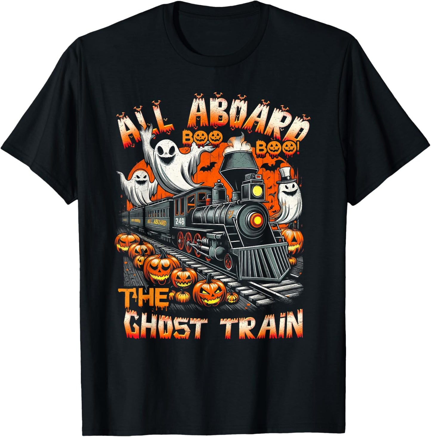 Halloween Ghost Train ChooChoo Locomotive Aboard Railroad T-Shirt - T-Shirt | Black