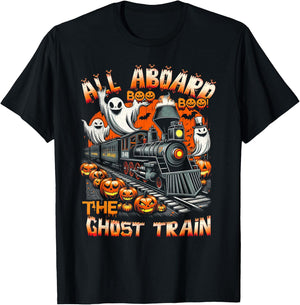 Halloween Ghost Train ChooChoo Locomotive Aboard Railroad T-Shirt - T-Shirt | Black