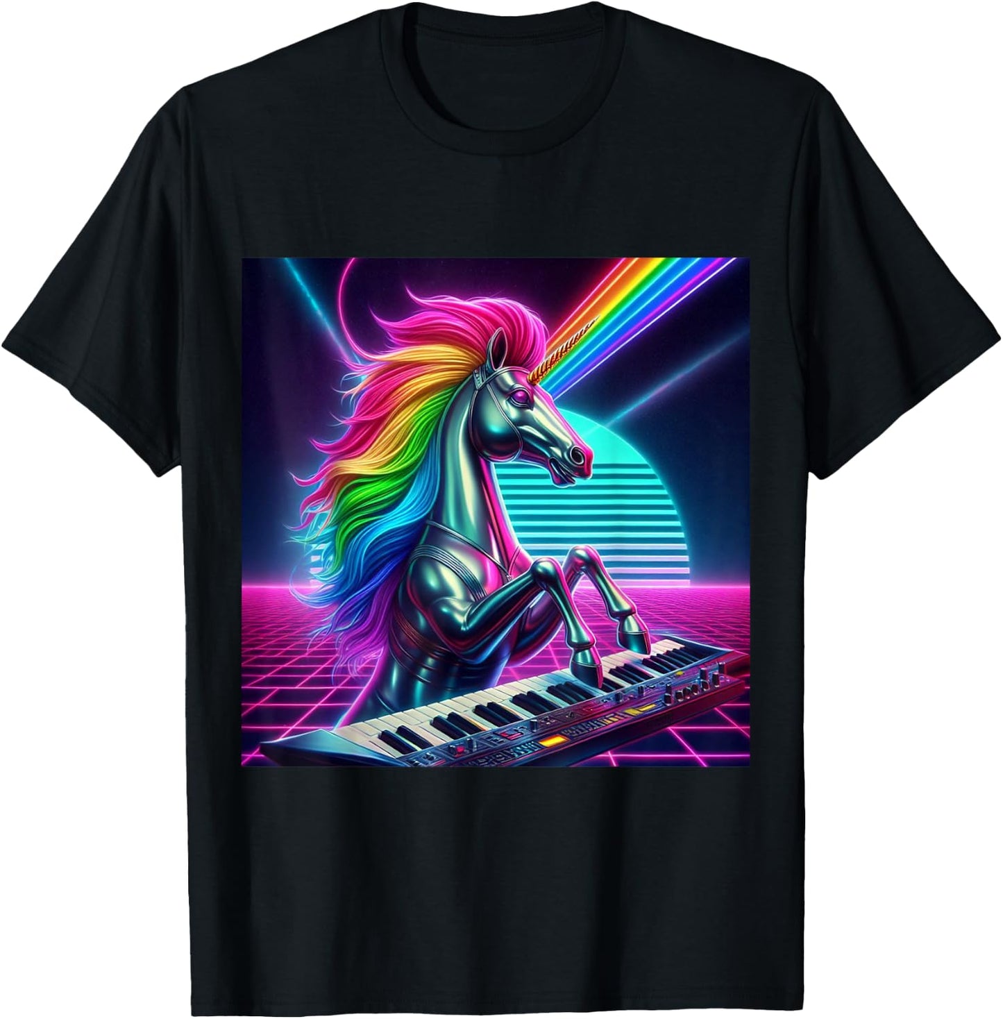 1980s Retro Chrome unicorn T-Shirt - T-Shirt | Black