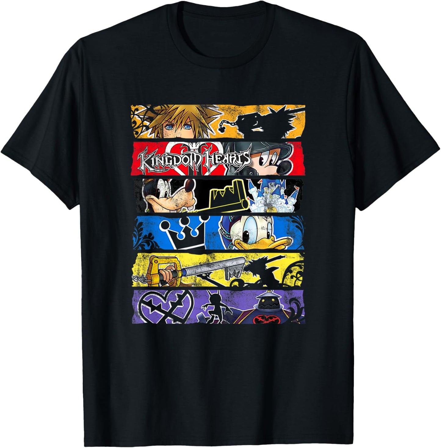 Disney Kingdom Hearts Epic Character Panels Distressed Logo T-Shirt - T-Shirt | Black