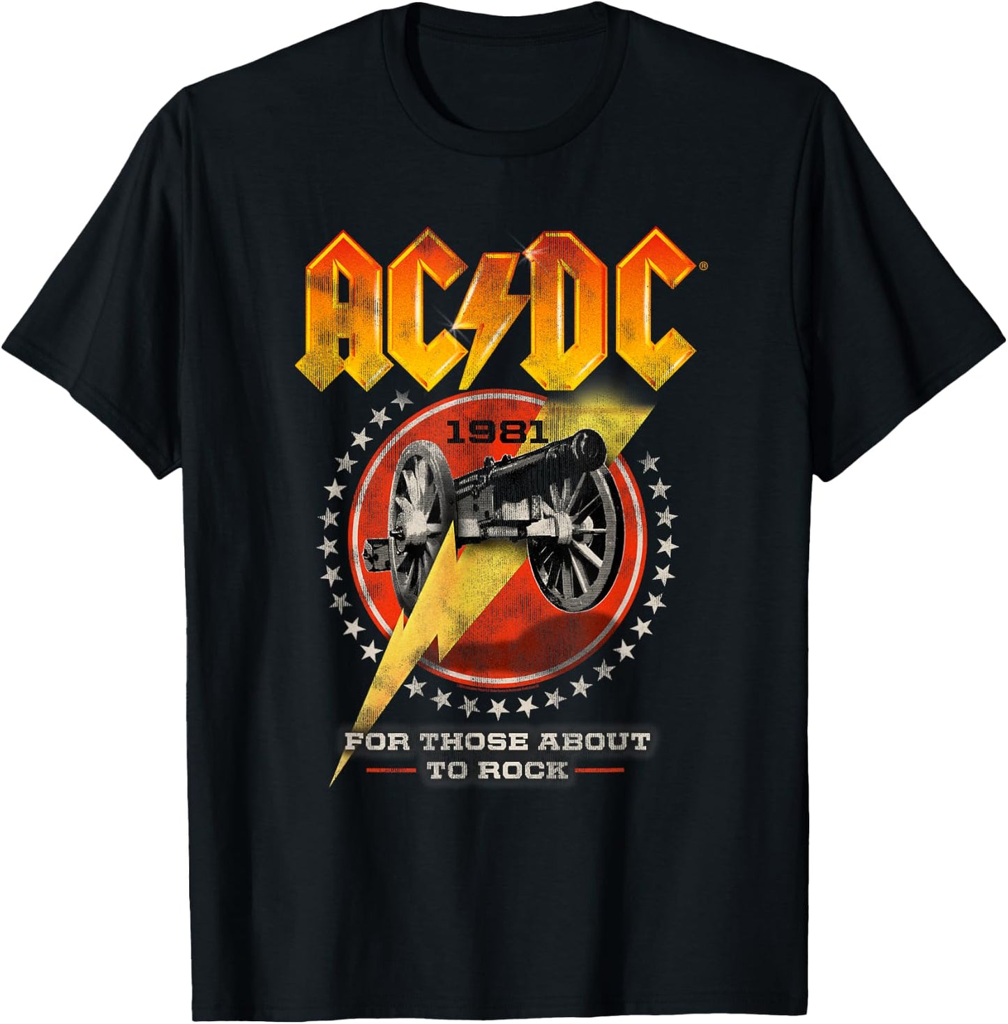 AC/DC For Those About To Rock Distressed Cannon And Stars T-Shirt - T-Shirt | Black