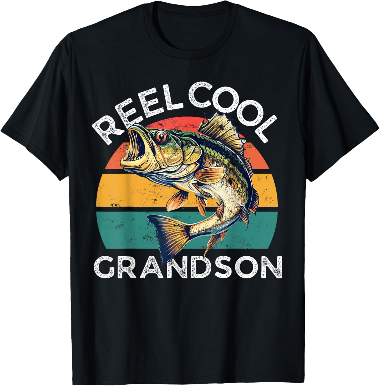Fishing Reel Cool Grandson Fathers Day Funny Bass Son T-Shirt - T-Shirt | Black
