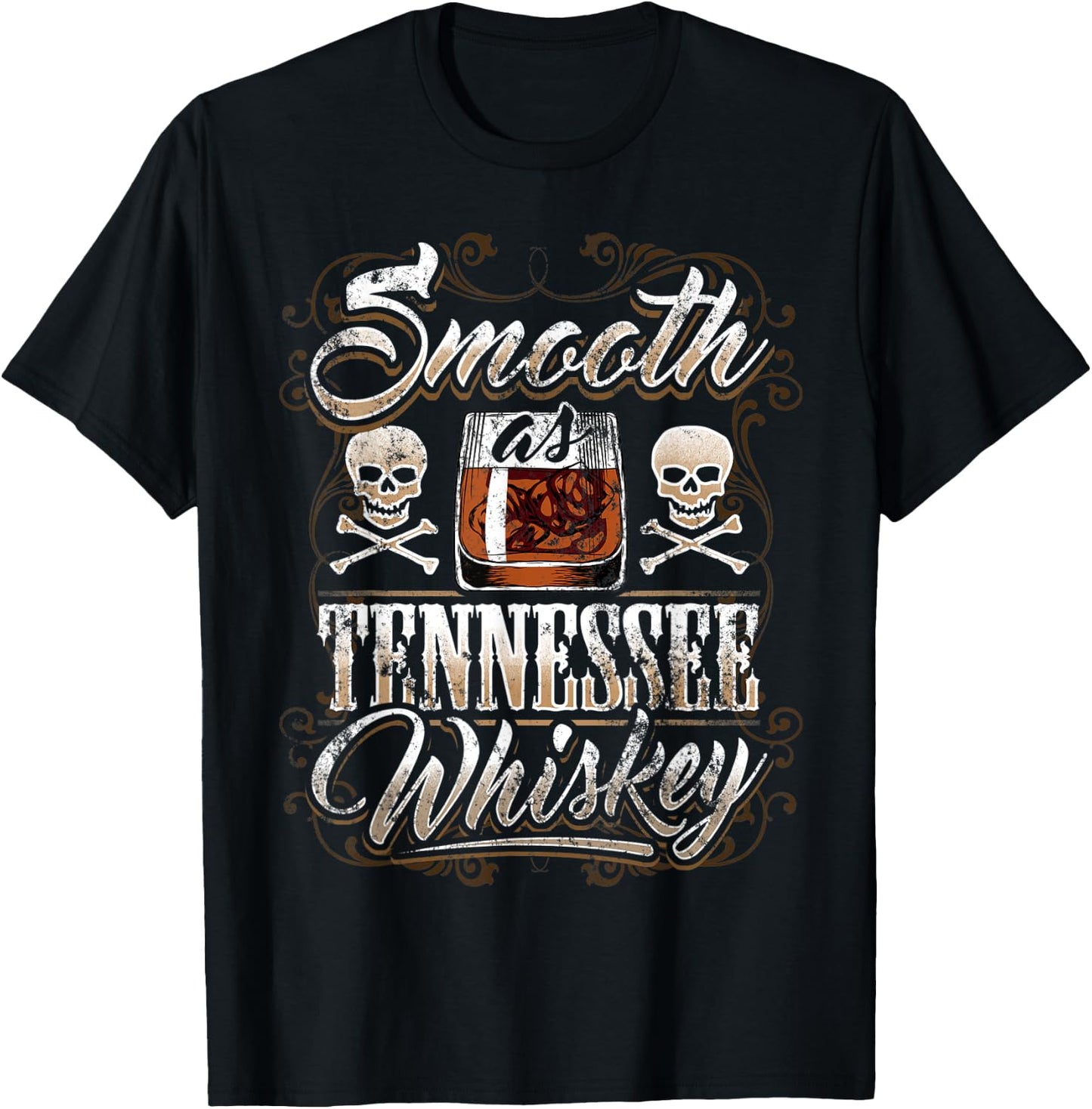 Smooth As Tennessee Whiskey Glass Men Skull Grunge Vintage T-Shirt - T-Shirt | Black