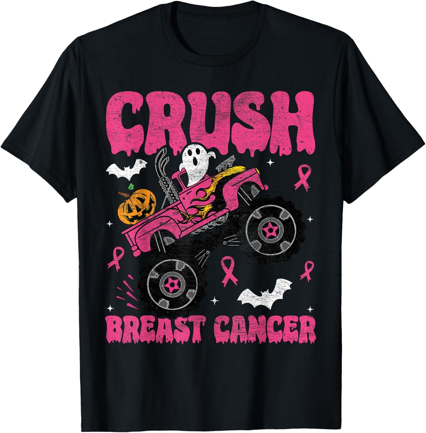 Crush Breast Cancer Awareness Monster Truck Halloween kids T-Shirt - T-Shirt | Black