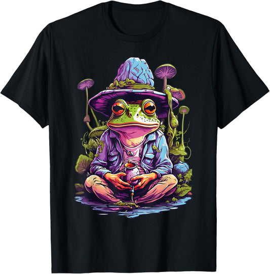 Frog Psychedelic Art Goa Trance Trippy Design , black T-Shirt - T-Shirt | Black