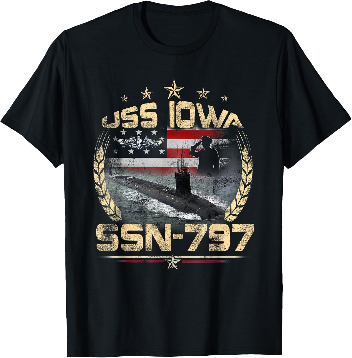 USS Iowa SSN-797 USA Flag Submarine Veteran Patriotic Father Women Men T-Shirt - T-Shirt | Black