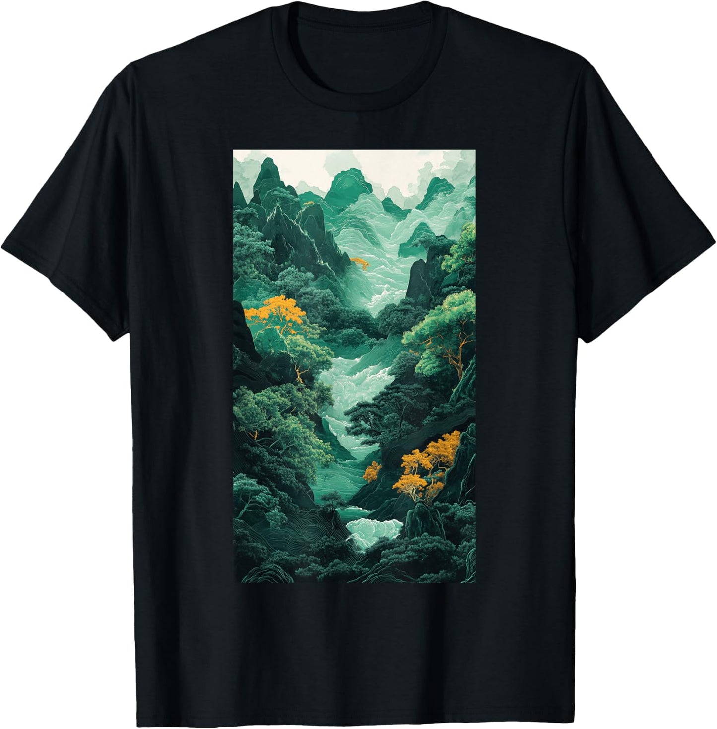 Jade Art Landscape Mountain landscape Nature art T-Shirt - T-Shirt | Black