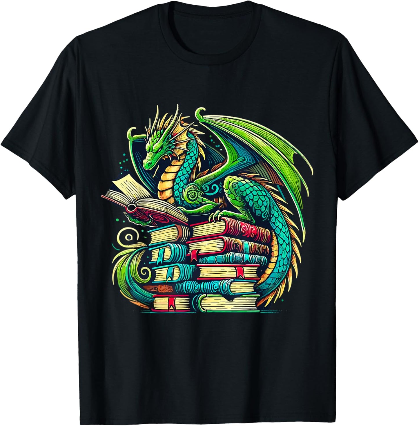 Book Dragon Reading Lover T-Shirt - T-Shirt | Black