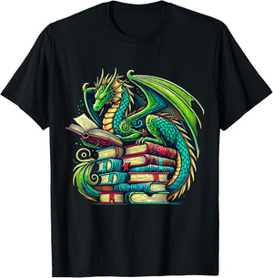 Book Dragon Reading Lover T-Shirt - T-Shirt | Black