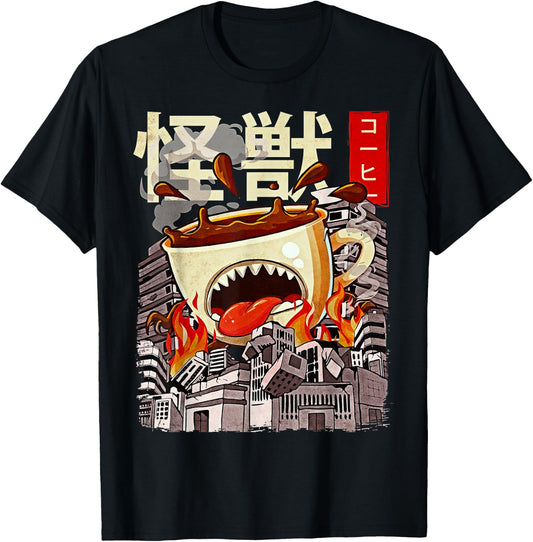 Kaiju Coffee Japanese Anime Monster Caffeine T-Shirt - T-Shirt | Black