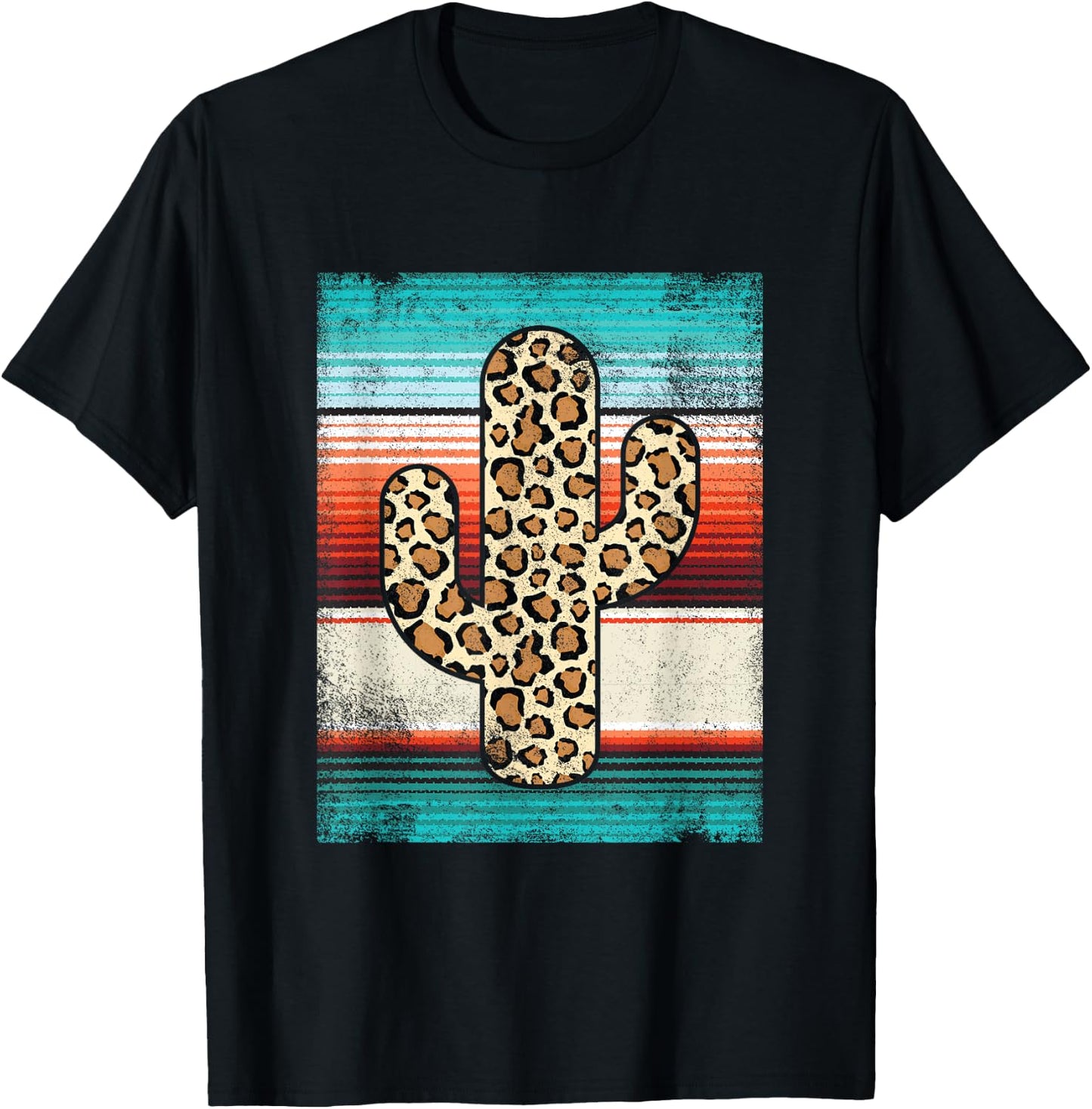 Funny Western Cactus Leopard Cheetah Print Turquoise Serape T-Shirt - T-Shirt | Black