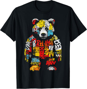 Bärentext Abstrakte Bunte Tierkunst Bär T-Shirt - T-Shirt | Black