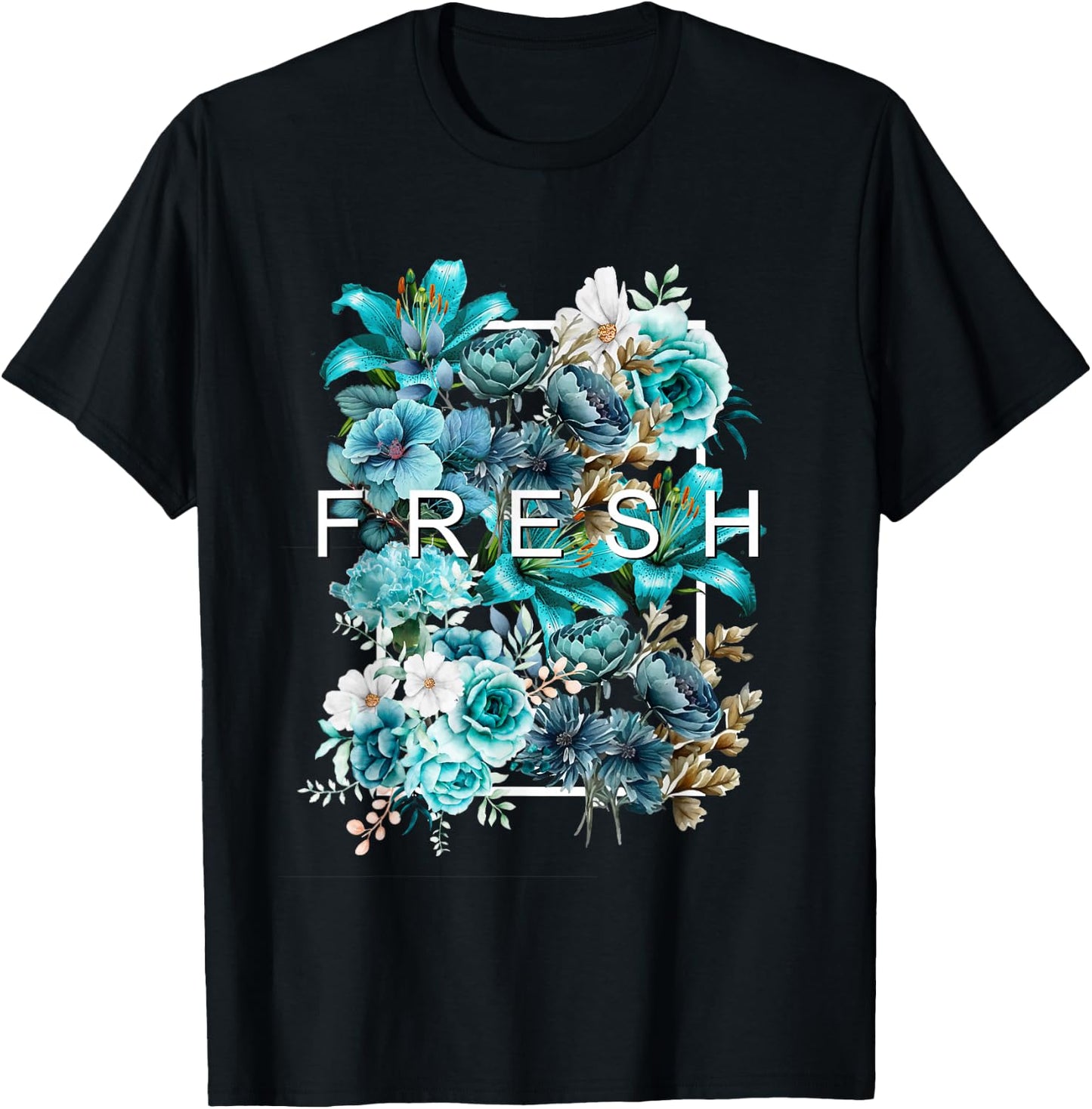 Teal Aqua Fresh BloomTeal Aqua Graphic T-Shirt - T-Shirt | Black